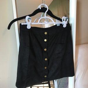 Black suede button up skirt